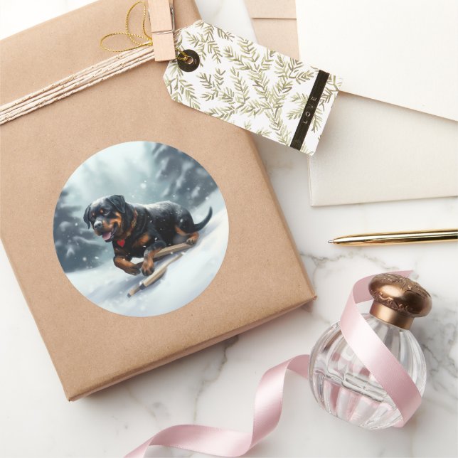 Rottweiler Weihnachtsschnee Winter Kissen Runder Aufkleber (Schenken)