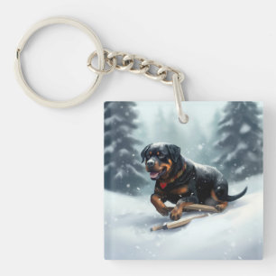 Rottweiler Weihnachtsschnee Winter Kissen Schlüsselanhänger