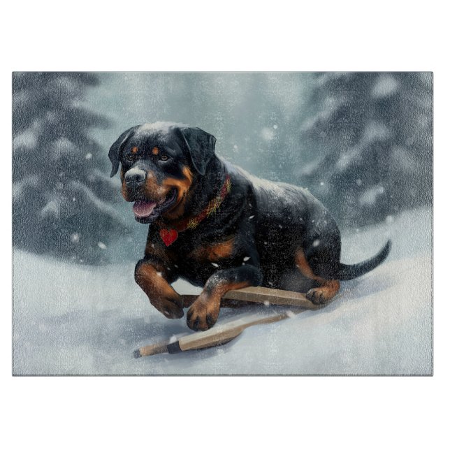 Rottweiler Weihnachtsschnee Winter Kissen Schneidebrett (Vorderseite)