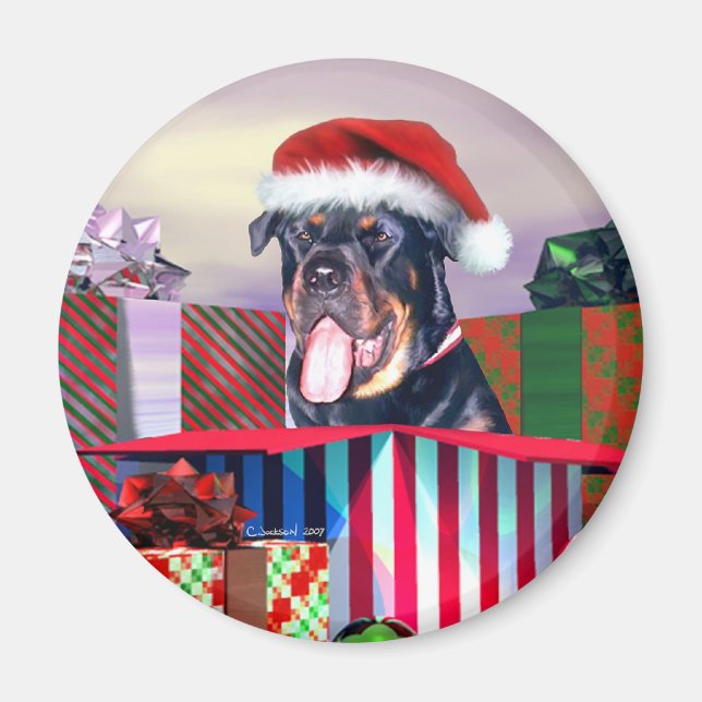Rottweiler Weihnachtsüberraschung Magnet (Vorne)