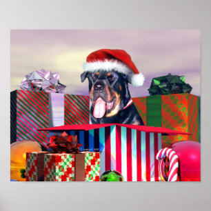Rottweiler Weihnachtsüberraschung Poster