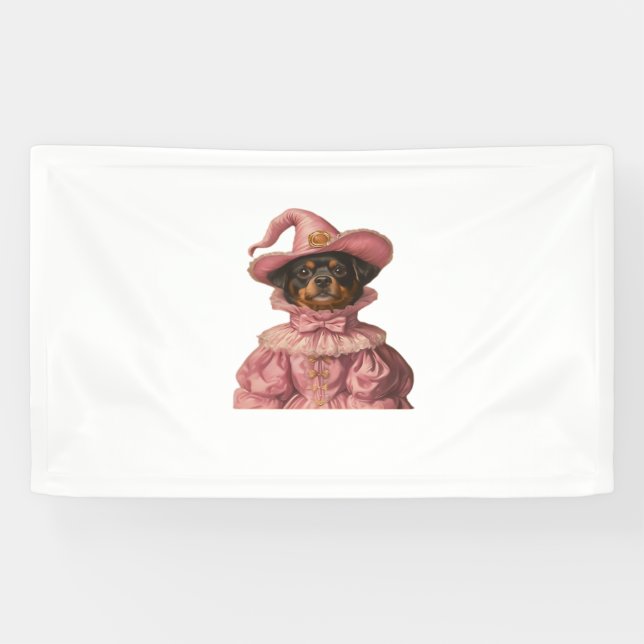 Rottweiler Welpe, gekleidet als rosa Hexe - Niedli Banner (Horizontal)
