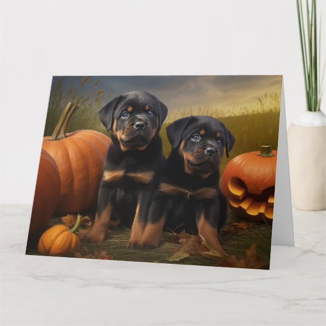 Rottweiler Welpe Herbst Delight Pumpen Karte (Vorderseite)