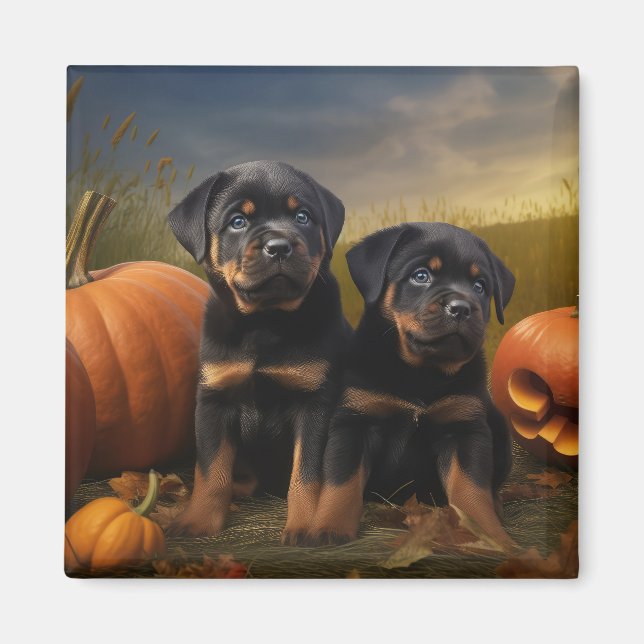 Rottweiler Welpe Herbst Delight Pumpen Magnet (Vorne)