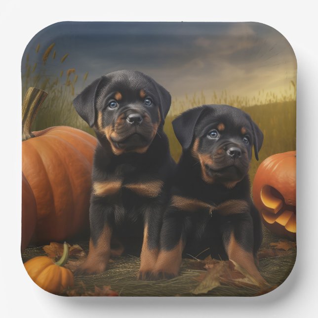 Rottweiler Welpe Herbst Delight Pumpen Pappteller (Vorderseite)