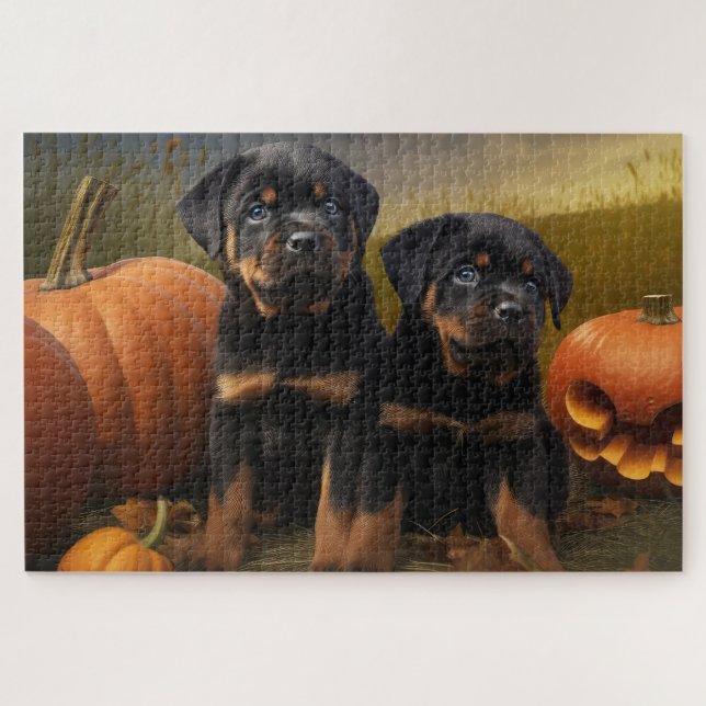 Rottweiler Welpe Herbst Delight Pumpen Puzzle (Horizontal)