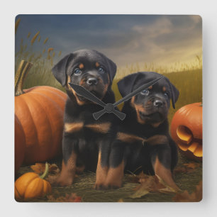 Rottweiler Welpe Herbst Delight Pumpen Quadratische Wanduhr