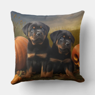 Rottweiler-Welpe Herbstfreude Kürbis Kissen
