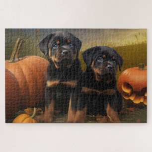 Rottweiler-Welpe Herbstfreude Kürbis Puzzle