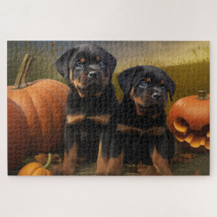 Rottweiler-Welpe Herbstfreude Kürbis Puzzle