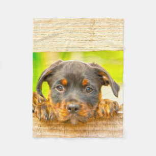 Rottweiler Welpe Hunde Wasser Farbe Öl Farbe Farbe Fleecedecke