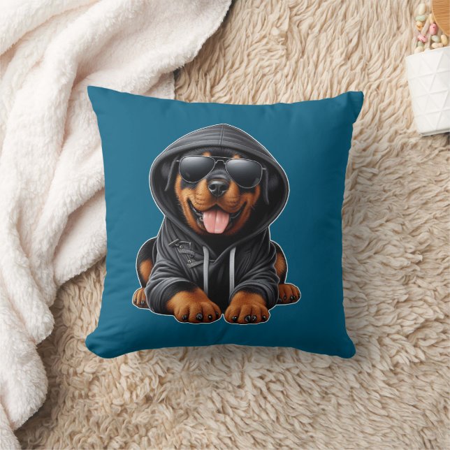 Rottweiler Welpe in Hooded Sweatshirt Kissen (Decke)