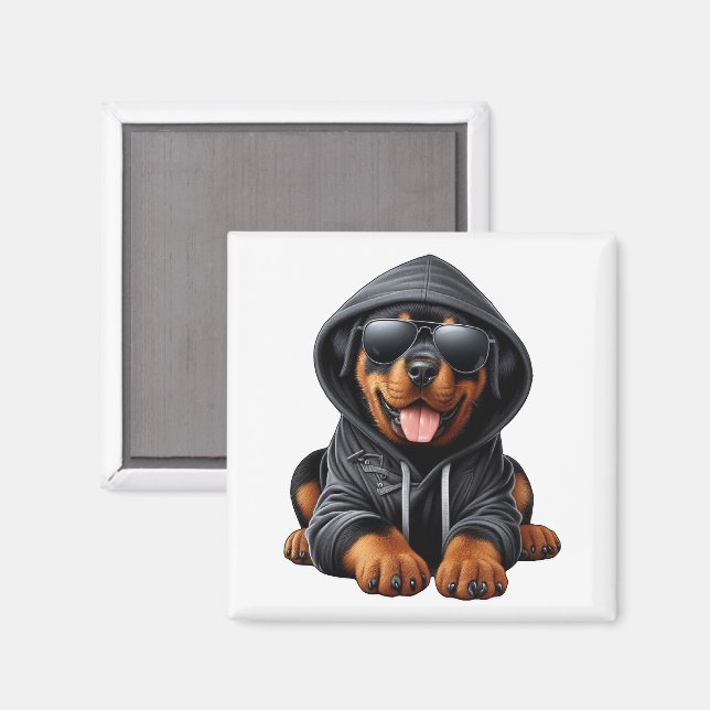 Rottweiler Welpe in Hooded Sweatshirt Magnet (Vorderseite/Rückseite)