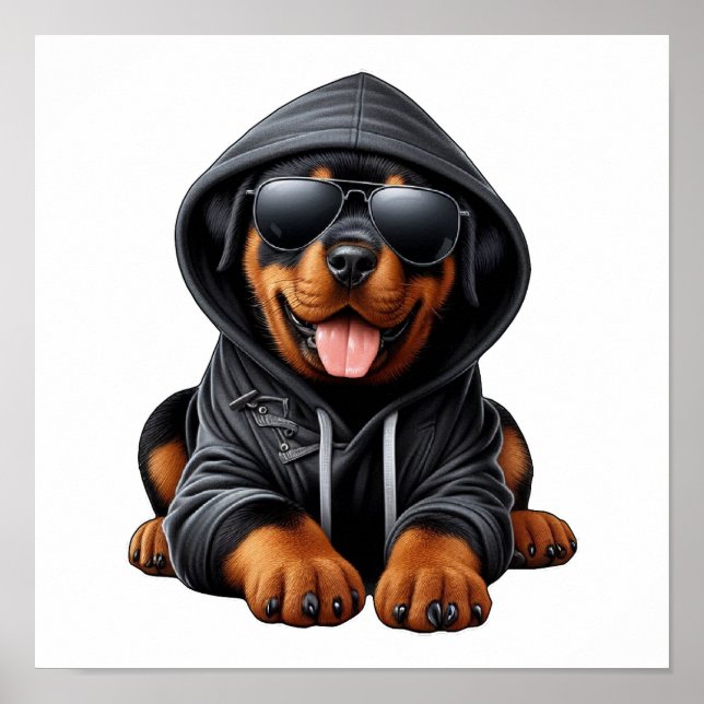 Rottweiler Welpe in Hooded Sweatshirt Poster (Vorne)