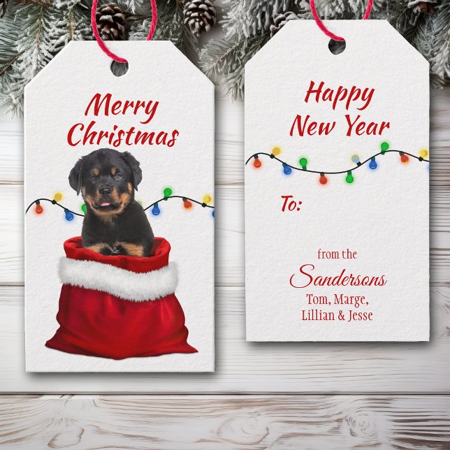 Rottweiler-Welpe in Santa Bag Geschenkanhänger (Von Creator hochgeladen)