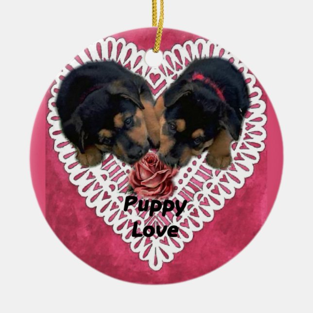 Rottweiler Welpe Liebe Valentines Keramikornament (Vorne)