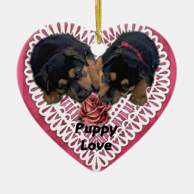 Rottweiler Welpe Liebe Valentines Keramikornament (Vorne)