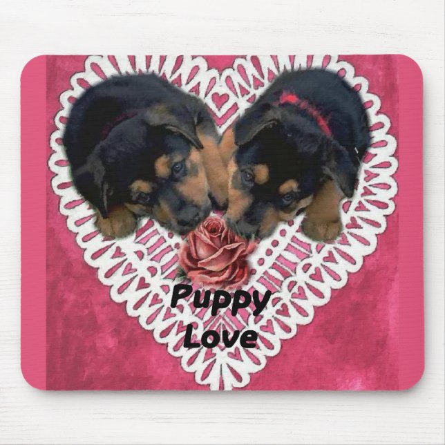 Rottweiler Welpe Liebe Valentines Mousepad (Vorne)