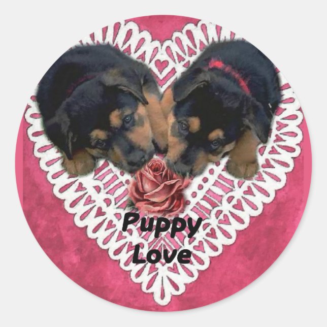 Rottweiler Welpe Liebe Valentines Runder Aufkleber (Vorderseite)