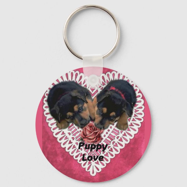 Rottweiler Welpe Liebe Valentines Schlüsselanhänger (Vorderseite)
