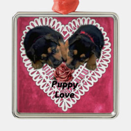 Rottweiler Welpe Liebe Valentines Silbernes Ornament