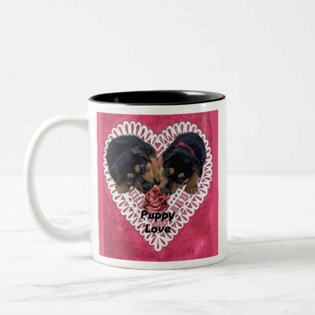 Rottweiler Welpe Liebe Valentines Zweifarbige Tasse (Links)