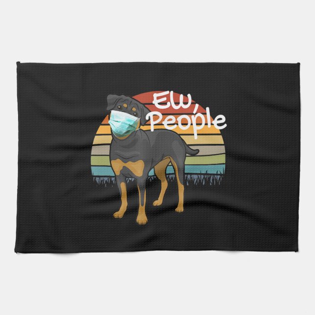 Rottweiler Welpe mit Maske - Ew People - Rottweile Geschirrtuch (Horizontal)