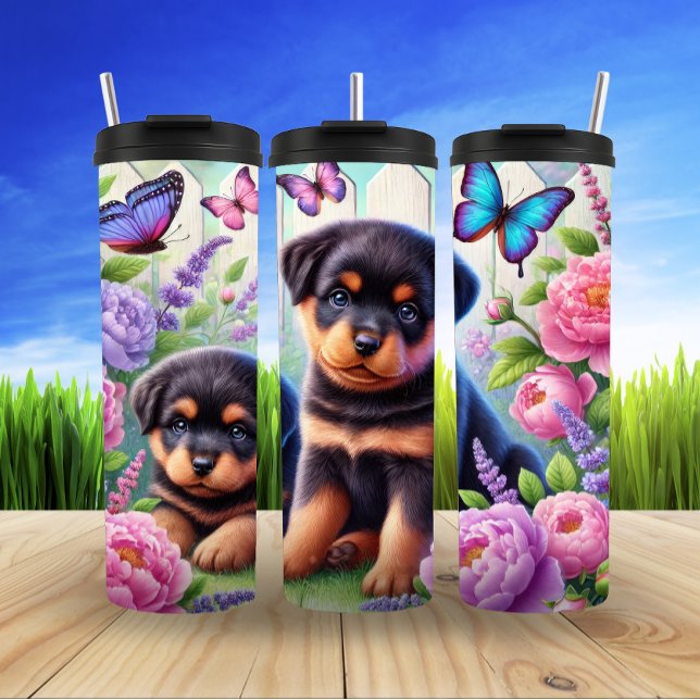 Rottweiler Welpen in Bloom Thermosbecher (Von Creator hochgeladen)