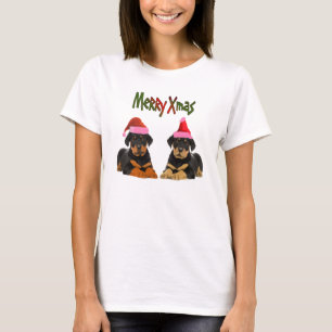 Rottweiler Welpen-Weihnachtsmannmütze T - Shirt