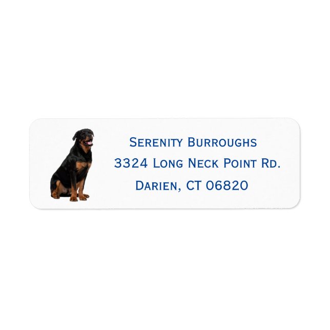Rottweiler Welpenhund Blue Name Address Label (Vorne)