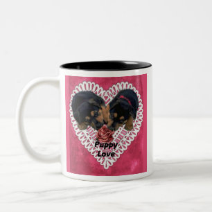Rottweiler-Welpenliebe Valentinstag Zweifarbige Tasse