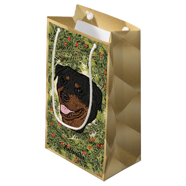 Rottweiler Wreath Kleine Geschenktüte (Vorderseite Schrägansicht)