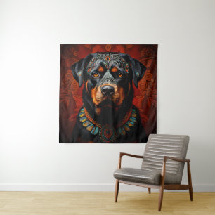 Rottweiler-Zeremonie in Warrior-Kleidung Wandteppich