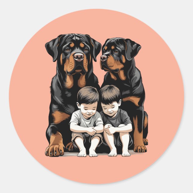 Rottweilers As Loyal Guardians Of Kids Runder Aufkleber (Vorderseite)