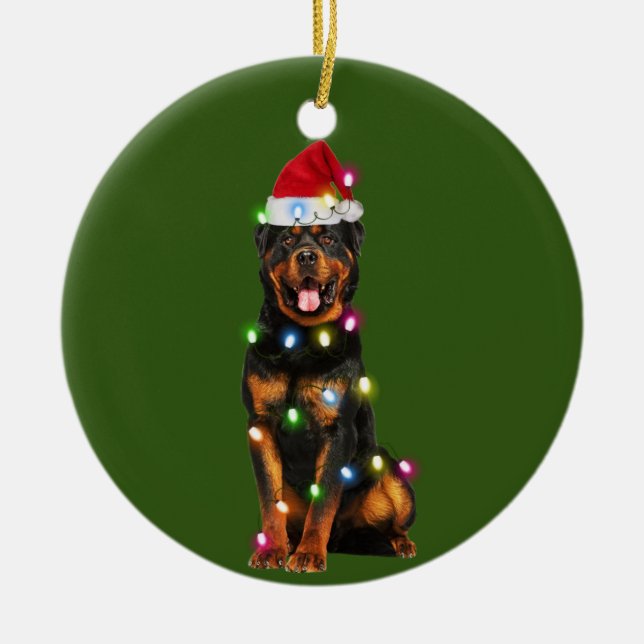 Rottweilers mit Weihnachtsfaschisen-Weihnachtsmann Keramik Ornament (Vorne)