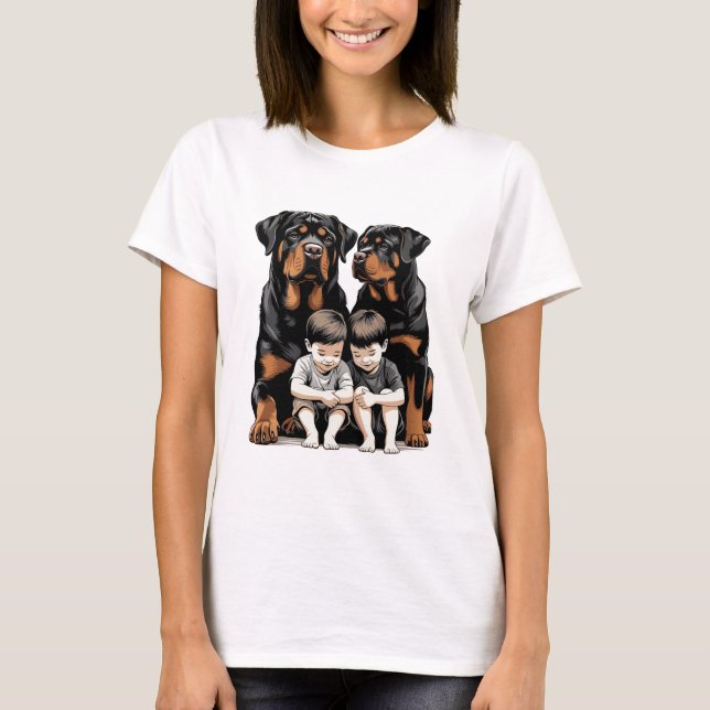 Rottweilers, Rottweiler As Loyal Guardians Of Kids T-Shirt (Vorderseite)