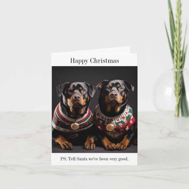 Rottweiller Hunde Happy Christmas Card Karte (Vorderseite)