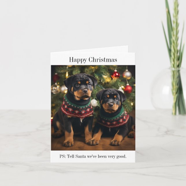 Rottweiller Welpen Glückliche Weihnachtskarte Karte (Vorderseite)