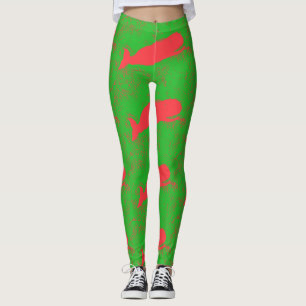 Rotwale auf Grün Leggings