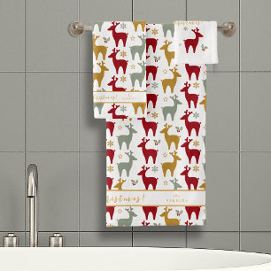 Rotweihnachtsmuster Nr. 12 ID1009 Badhandtuch Set