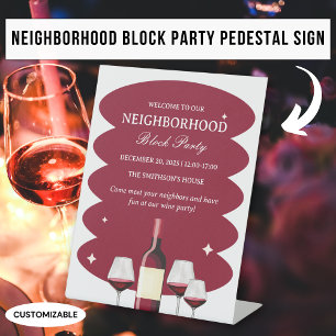 Rotwein-Blockparty der Nachbarschaft Sockelschild