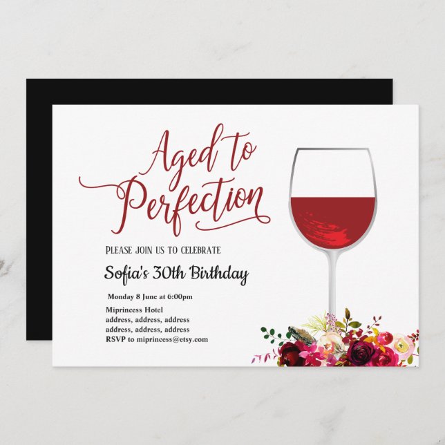 Rotwein, blumig, bis zur Vollendung gereift, Gebur Einladung (Vorne/Hinten)