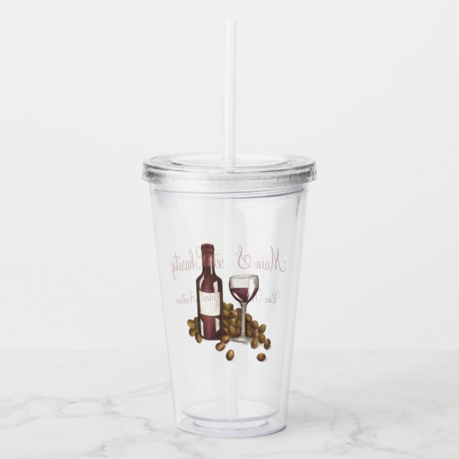 Rotwein Flasche Weintrauben Wohltätigkeit der Verk Acryltrinkbecher (Vorderseite)