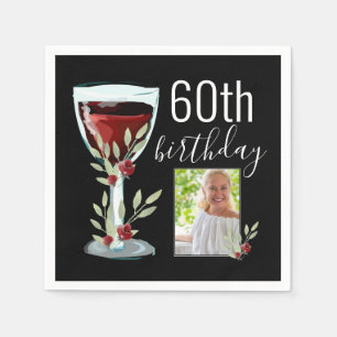 Rotwein Glas Aquarell Foto 60. Geburtstag Serviette