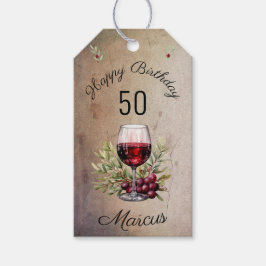 Rotwein Glas Olive Wasserfarbe 50. Geburtstag Geschenkanhänger