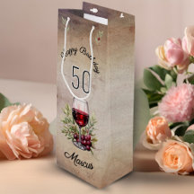 Rotwein Glas Olive Wasserfarbe 50. Geburtstag