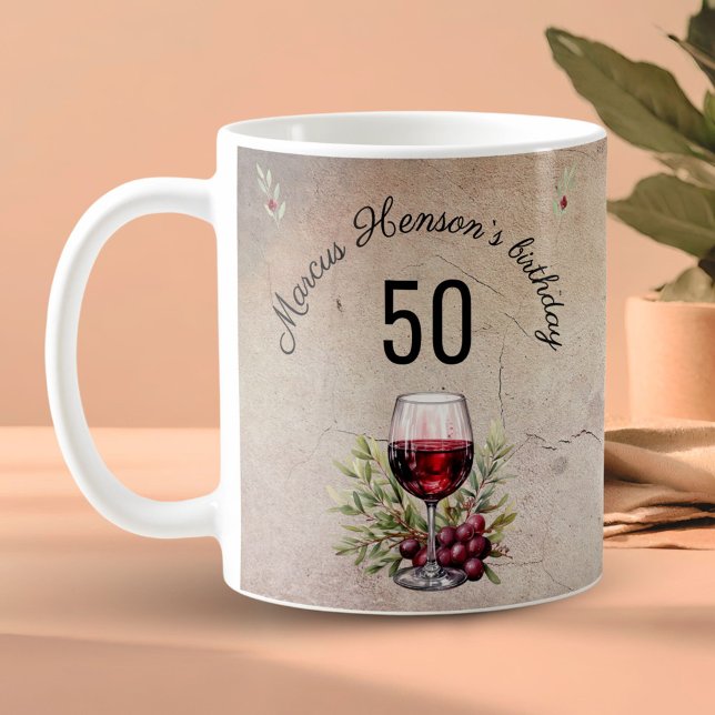 Rotwein Glas Olive Wasserfarbe 50. Geburtstag Kaffeetasse (Von Creator hochgeladen)
