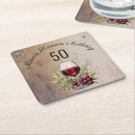 Rotwein Glas Olive Wasserfarbe 50. Geburtstag Rechteckiger Pappuntersetzer