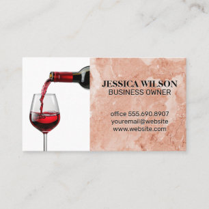 Rotwein in Glas   Rosa orangefarbener Marmor Visitenkarte