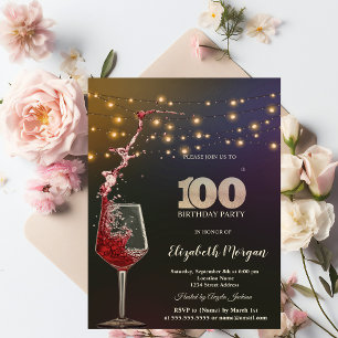 Rotwein-Lichterkette 100. Geburtstagsfeier Einladung
